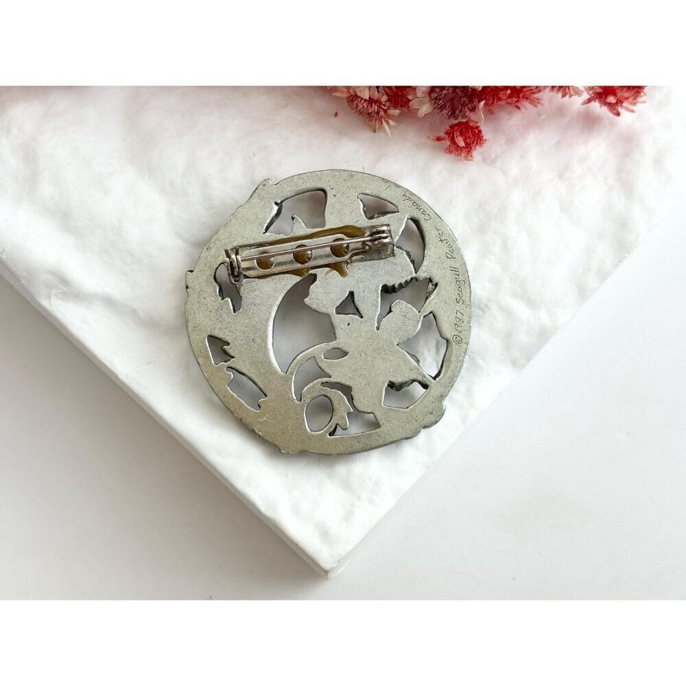 1987 Canadian Made Floral Pewter Art Nouveau Inspired Vintage Brooch Pin - Picture 6 of 14